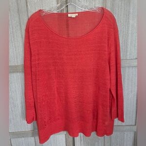 Eileen Fisher Womens Coral Red Linen Blend Boatneck Sweater Size XL Lightweight